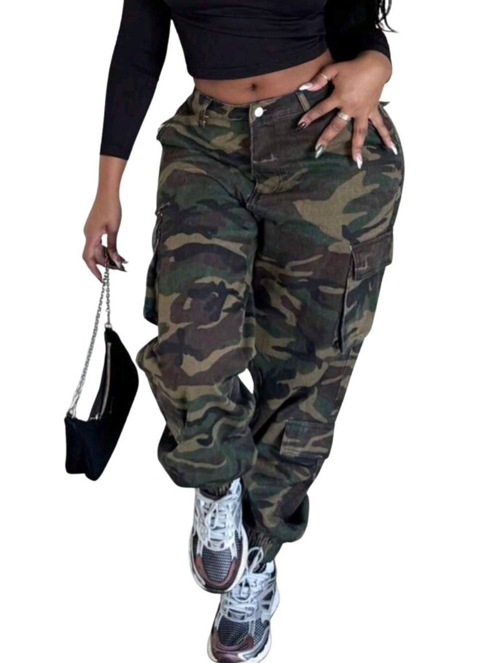 Alexandranx Camo Print Flap Pocket Cargo Jeans